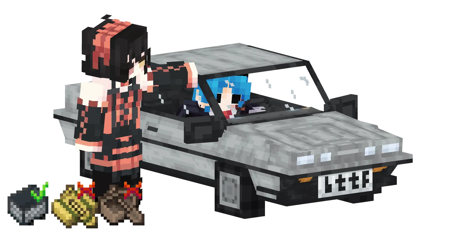 Делореан, delorean vehicle — предмет ресурспака minecraft специально для сервера foxward